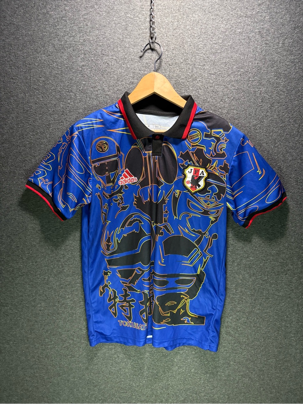 Custom Tokusatsu Anime Japanese Soccer Jersey Polo Shirt Blue Size M